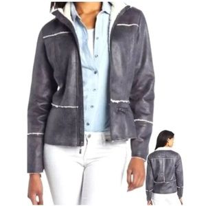 Prana Women Grey Esme Sherpa Faux Suede Jacket Top front zipper Sz L